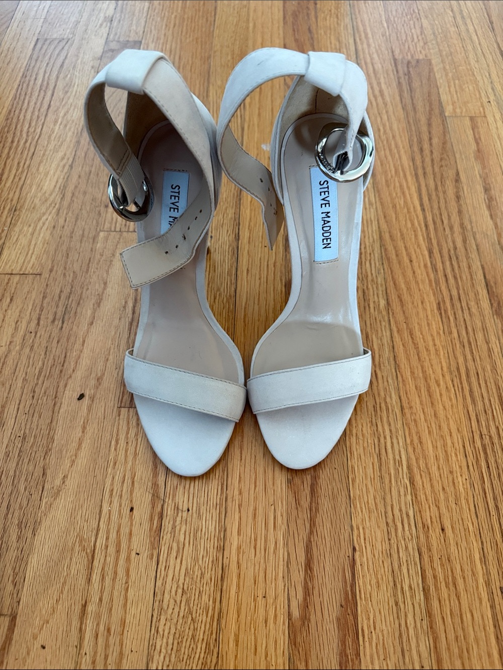 Steve Madden Cream Open-Toe Ankle Strap Heels